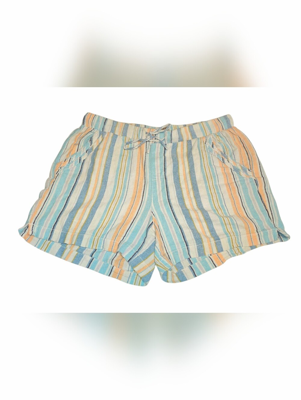Briggs Pastel Striped High Waist Drawstring Shorts Linen
